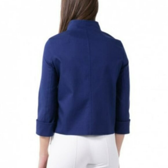 Escada Indigo Blue Coat Jacket with Golden Buttons Front Pockets Size L - Picture 3 of 15